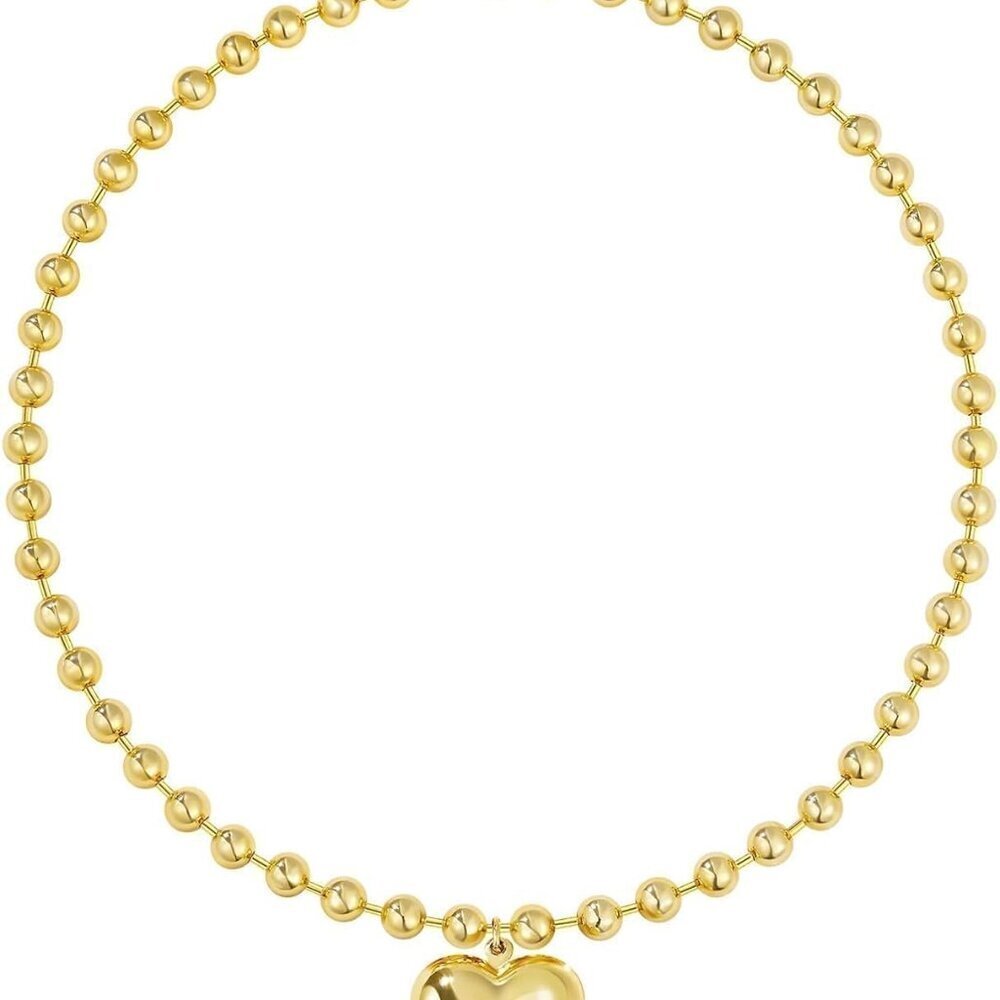 Heart Necklace Gold Plated 14K Copper Puffy Pendant Adjustable Chain Jewelry